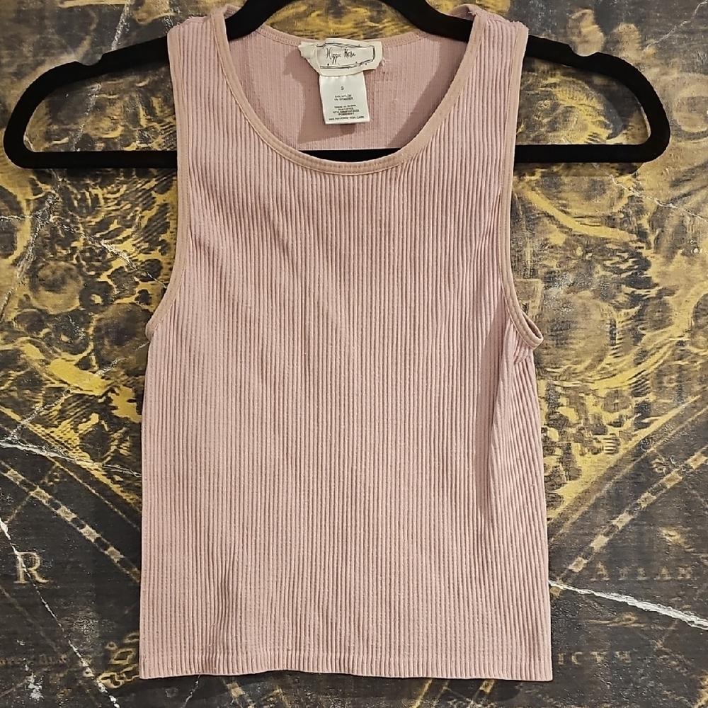 Hippie Rose Pink Ribbed Sleeveless Crop Tank Top